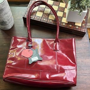AmariLeather - Genuine Leather Shiny Red Tote
